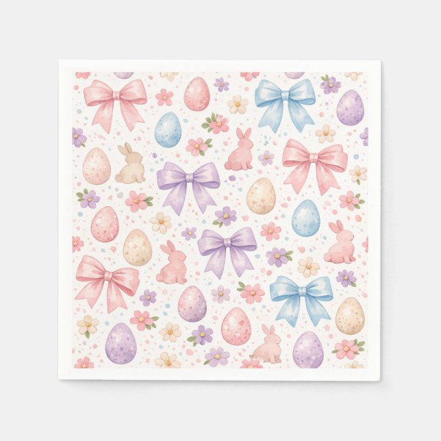 Servilleta De Papel Cute Coquette Bunny & Pink Bows Easter Napkins (Anverso)