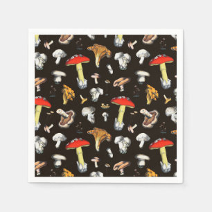 Servilleta De Papel Cute Cottagecore Forest Mushrooms Dark Brown