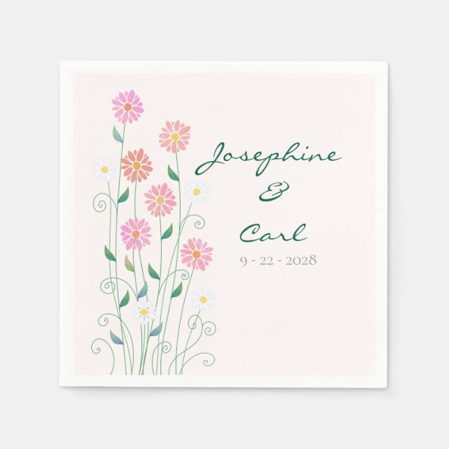 Servilleta De Papel Cute Country Daisies Pink Floral (Anverso)