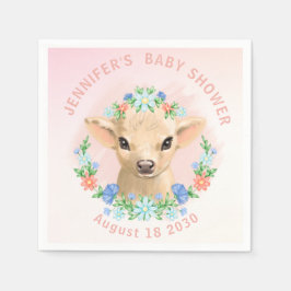 Servilleta De Papel Cute Cow Pink Floral Baby Shower