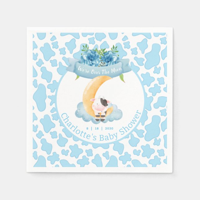 Servilleta De Papel Cute Cow Sobre El Baby Shower Azul De La Luna (Anverso)