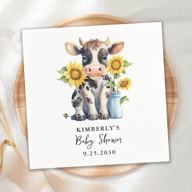 Servilleta De Papel Cute Cow Sunflowers Moderno Simple Farm Baby Showe (Subido por el creador)