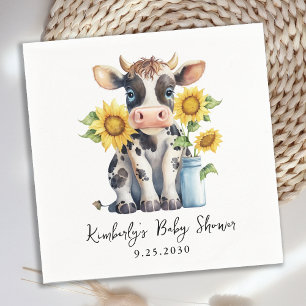 Servilleta De Papel Cute Cow Sunflowers Sencillo Farm Baby Shower Mode