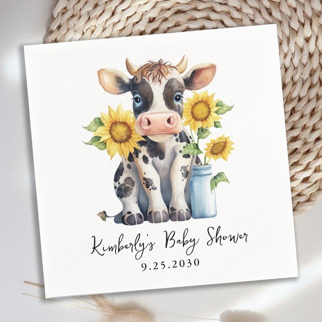 Servilleta De Papel Cute Cow Sunflowers Sencillo Farm Baby Shower Mode (Subido por el creador)