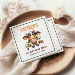 Servilleta De Papel Cute Crazy Cow Farm Theme 1st Birthday