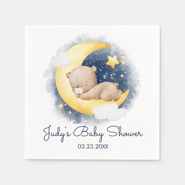 Servilleta De Papel Cute Crescent Moon Teddy Bear Baby Shower (Anverso)