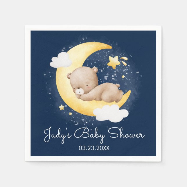 Servilleta De Papel Cute Crescent Navy Moon Teddy Bear Baby Shower (Anverso)