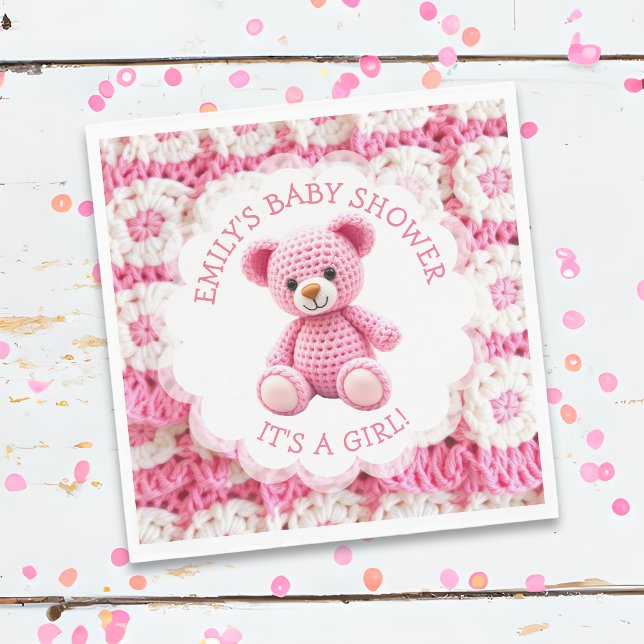 Servilleta De Papel Cute Crocheted Teddy Bear Girl's Baby Shower (Subido por el creador)