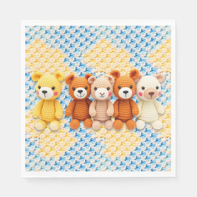 Servilleta De Papel Cute Crocheted Teddy Bears Boy's Baby Shower (Anverso)