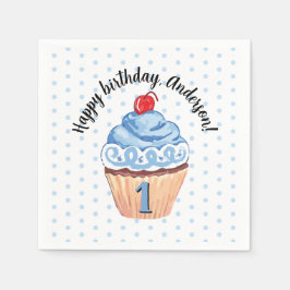 Servilleta De Papel Cute Cupcake Boy Blue Feliz primer cumpleaños Fies