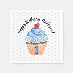 Servilleta De Papel Cute Cupcake Boy Blue Feliz primer cumpleaños Fies