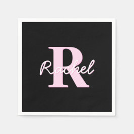 Servilleta De Papel Cute Customizable Monogram | Light Pink & Black