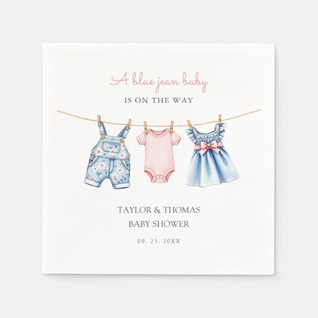 Servilleta De Papel Cute Denim Blue Jean Chica Baby Shower (Anverso)