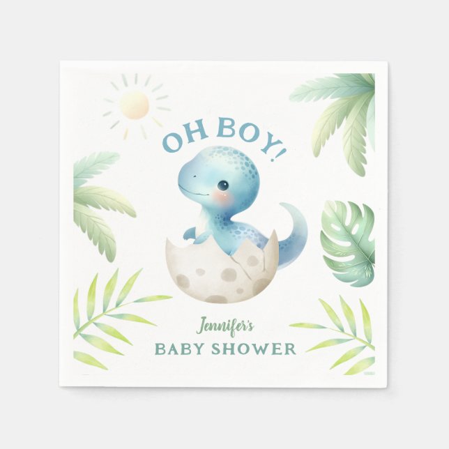 Servilleta De Papel Cute Dino Oh Boy Dinosaur Baby Shower (Anverso)