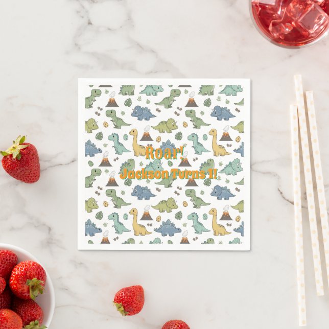 Servilleta De Papel Cute Dino Pattern Customizable Paper Napkins (In situ)