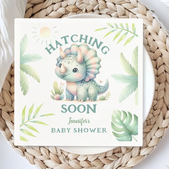 Servilleta De Papel Cute Dino Triceratops Dinosaur Green Baby Shower (Subido por el creador)