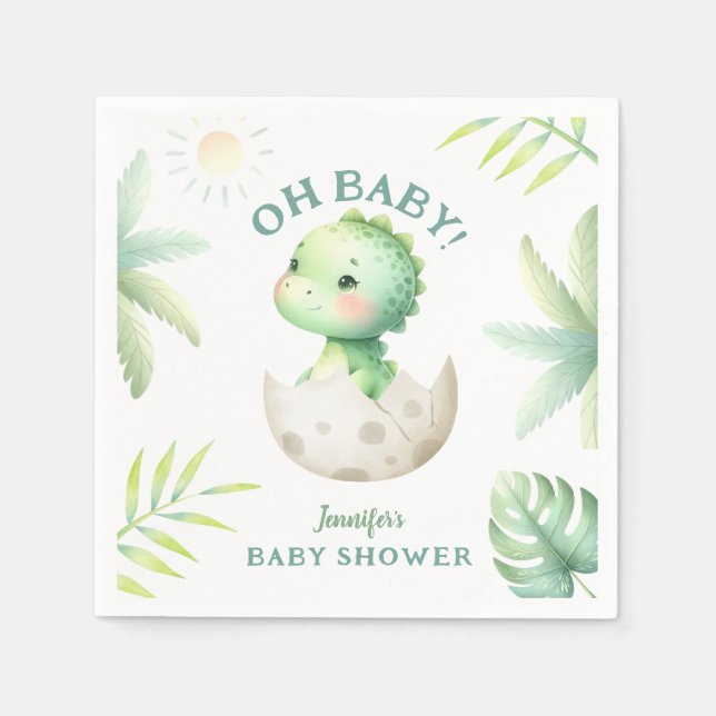 Servilleta De Papel Cute Dino Tropical Dinosaur Baby Shower (Anverso)
