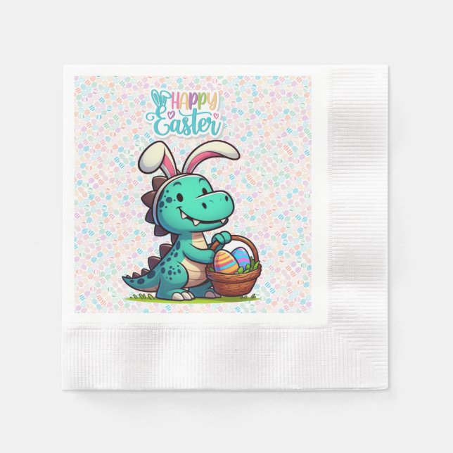 Servilleta De Papel Cute, dinosaurio conejito de Pascua (Anverso)