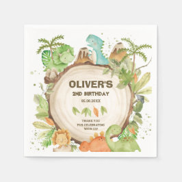 Servilleta De Papel Cute Dinosaurios Boy Birthday Greenery Leaf T-Rex