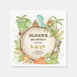 Servilleta De Papel Cute Dinosaurios Boy Birthday Greenery Leaf T-Rex