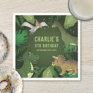 Servilleta De Papel Cute Dinosaurios En Verde Con Fiesta De Cumpleaños
