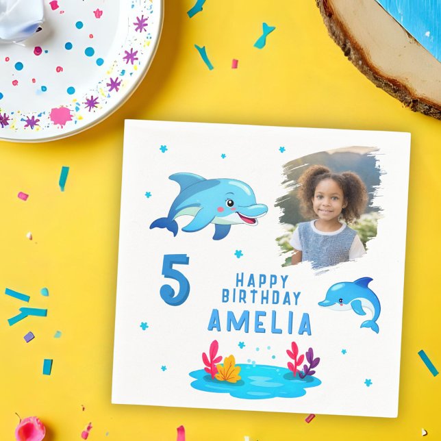 Servilleta De Papel Cute Dolphin Sea Animals Photo Birthday Party (Subido por el creador)