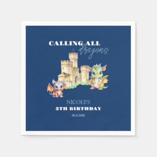 Servilleta De Papel Cute Dragons Castle Fairytale Navy Kids Cumpleaños