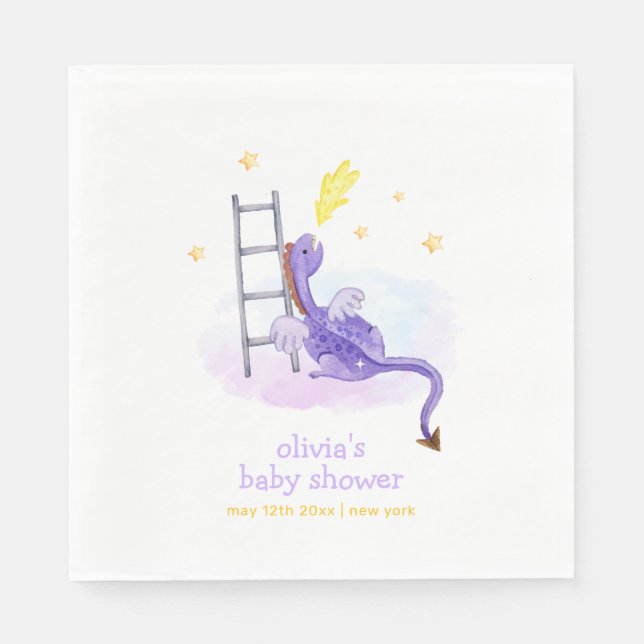 Servilleta De Papel Cute Dreamy Fairytale Dragon Stars Baby Shower (Anverso)