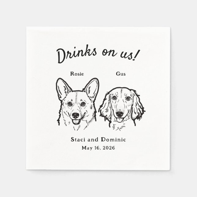Servilleta De Papel Cute Drinks On Us Corgi Dachshund Wedding Dog (Anverso)