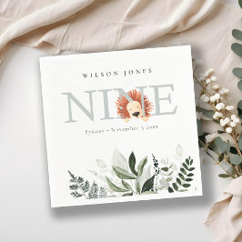 Servilleta De Papel Cute Dusky Blue Lion Foliage Noveno Cumpleaños