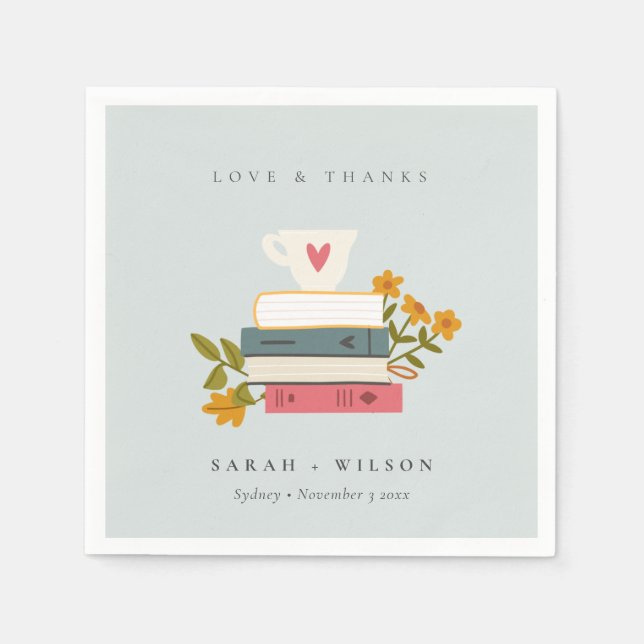 Servilleta De Papel Cute Dusky Blue Storibooks Floral Boda (Anverso)