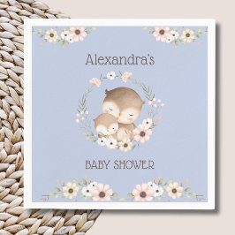 Servilleta De Papel Cute Dusty Blue Floral Woodland Owl Baby Shower