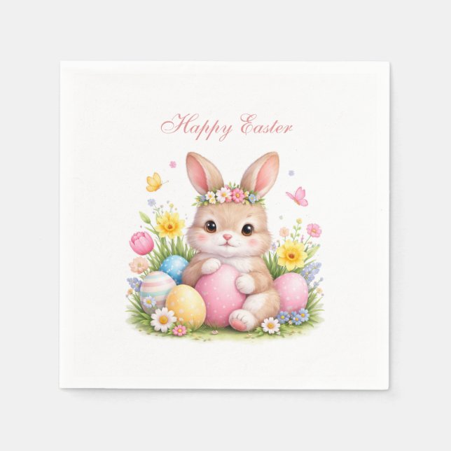 Servilleta De Papel Cute Easter Bunny Rabbit Pink Blush Peony (Anverso)