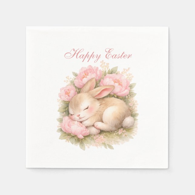 Servilleta De Papel Cute Easter Bunny Rabbit Pink Blush Peony (Anverso)