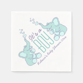 Servilleta De Papel Cute Elefante azul nombre bebé ducha niño serville