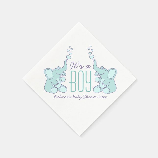 Servilleta De Papel Cute Elefante azul nombre bebé ducha niño serville (Borde)