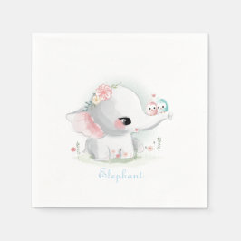 Servilleta De Papel Cute Elefante Blanco Bebé acuarela Aves Florales