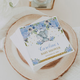 Servilleta De Papel Cute Elephant Baby Shower Blue Floral