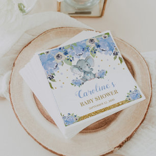 Servilleta De Papel Cute Elephant Baby Shower Blue Floral