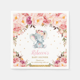 Servilleta De Papel Cute Elephant Baby Shower Rubor Floral Serviettes