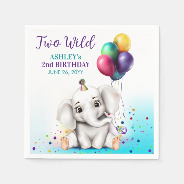 Servilleta De Papel Cute Elephant Birthday Party (Anverso)