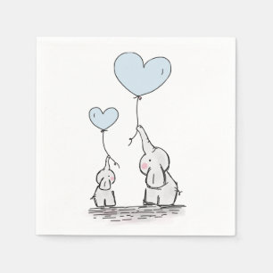 Servilleta De Papel Cute Elephant Blue Heart Balloons Boy Baby Shower