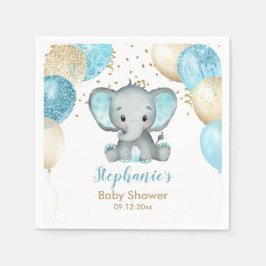 Servilleta De Papel Cute Elephant Turquiose Gold Balloons Baby Shower