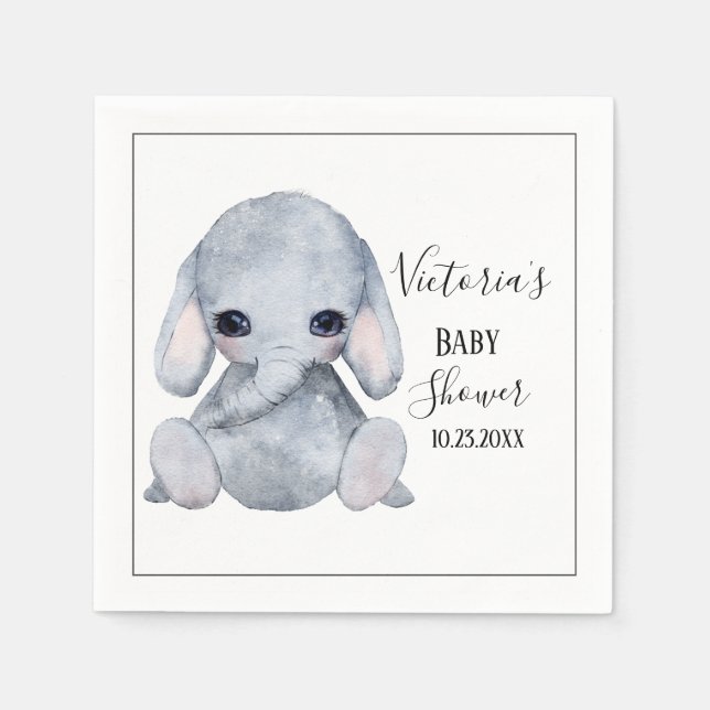 Servilleta De Papel Cute Elephant Watercolor Baby Shower personalizado (Anverso)