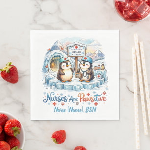 Servilleta De Papel Cute Enfermera Pingüino Acuarela Nombre Personaliz