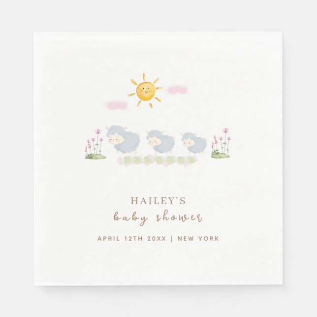 Servilleta De Papel Cute Family Sheep Floral Garden Baby Shower (Anverso)