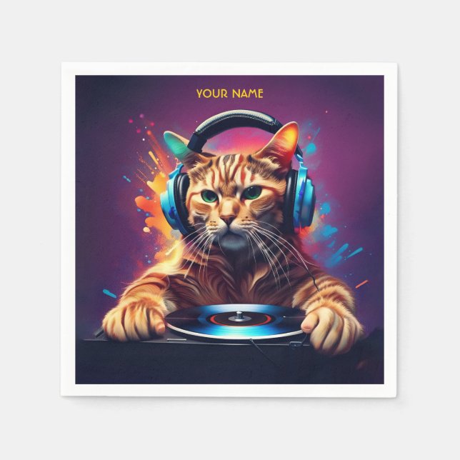 Servilleta De Papel Cute Fantasy Cat DJ Vinyl (Anverso)
