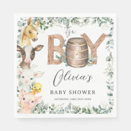 Servilleta De Papel Cute Farm Animals Greenery Boy Barn Baby Shower