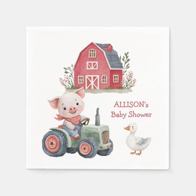 Servilleta De Papel Cute Farm Animals Pig Tractor Baby Shower (Anverso)