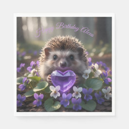 Servilleta De Papel Cute February Hedgehog with Amethyst Heart